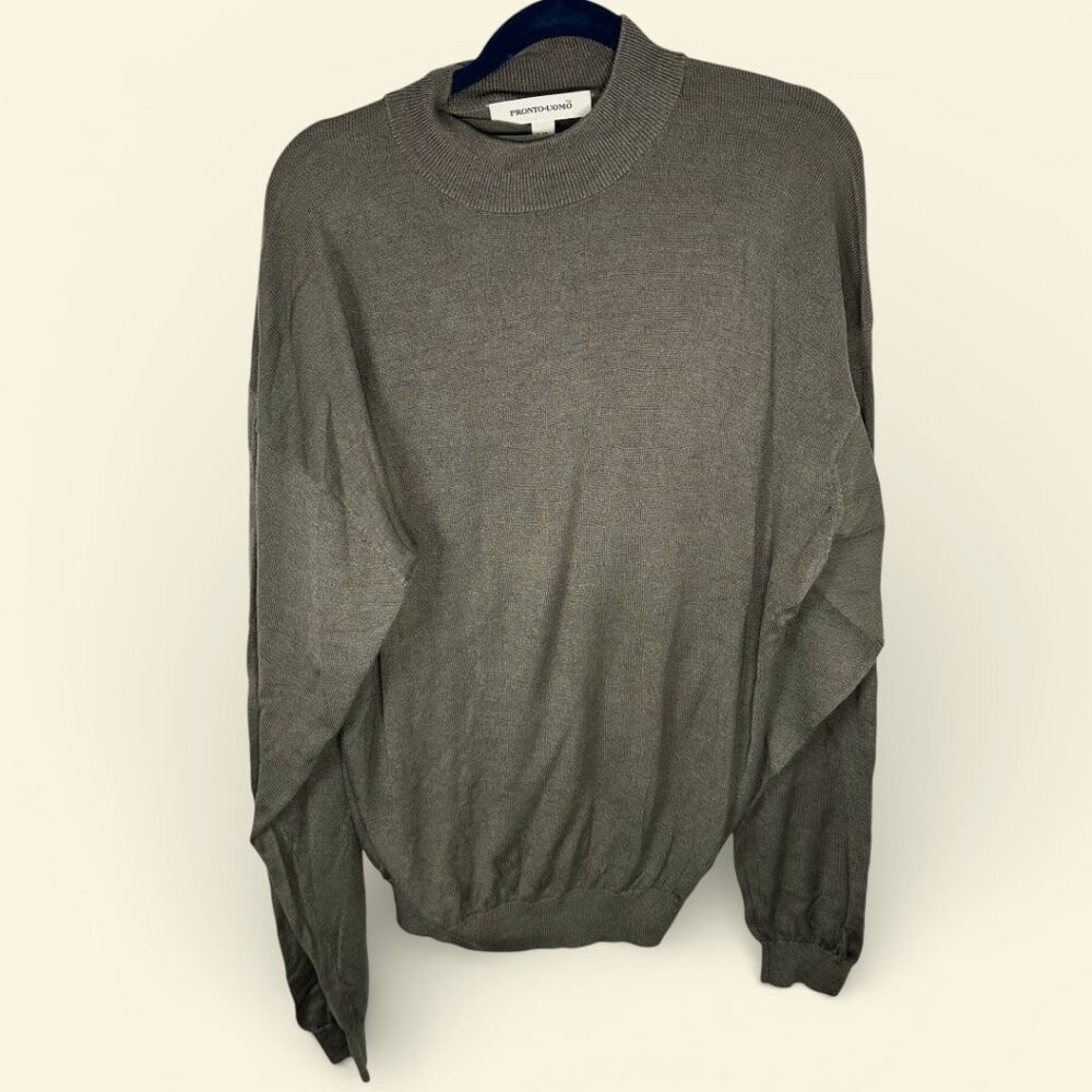 VGC Pronto-Uomo Mock Neck Sweater Silk/Cotton Brown Sweater Men Size Large